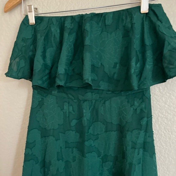 Love You So Truly Dark Green Burnout Floral Strapless Midi Dress - Picture 6 of 10